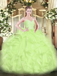 Graceful Floor Length Yellow Green 15 Quinceanera Dress Sweetheart Sleeveless Lace Up