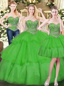 Three Pieces Quinceanera Dresses Green Sweetheart Organza Sleeveless Floor Length Lace Up