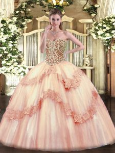 Popular Floor Length Baby Pink Sweet 16 Dress Sweetheart Sleeveless Lace Up