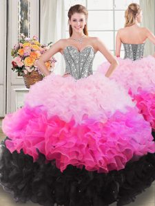 Latest Floor Length Multi-color Quinceanera Dresses Organza Sleeveless Beading and Ruffles