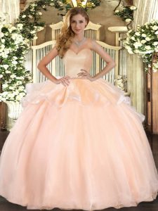 Latest Beading and Ruffles 15th Birthday Dress Peach Lace Up Sleeveless Floor Length
