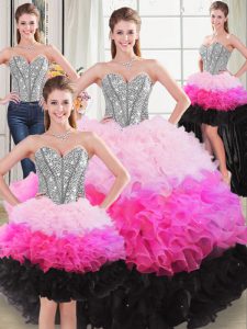 Organza Sweetheart Sleeveless Lace Up Beading and Ruffles Quinceanera Gowns in Multi-color