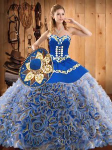 Cute Sleeveless Sweep Train Embroidery Lace Up Ball Gown Prom Dress
