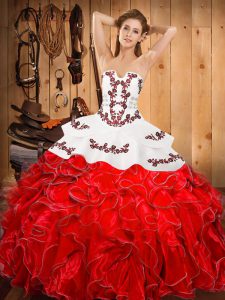 Clearance Wine Red Vestidos de Quinceanera Military Ball and Sweet 16 and Quinceanera with Embroidery and Ruffles Strapless Sleeveless Lace Up