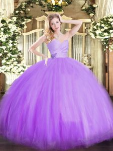 Tulle Sweetheart Sleeveless Lace Up Beading Quince Ball Gowns in Lavender