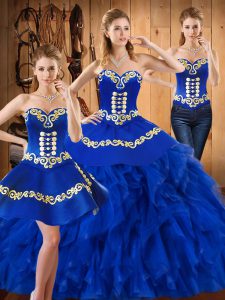 Clearance Floor Length Blue Quinceanera Gown Sweetheart Sleeveless Lace Up