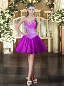 Purple Ball Gowns Tulle Sweetheart Sleeveless Beading Mini Length Lace Up Prom Party Dress