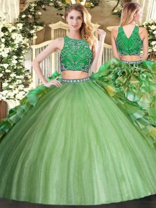 Charming Olive Green Sleeveless Tulle Zipper Quinceanera Dresses for Military Ball and Sweet 16 and Quinceanera