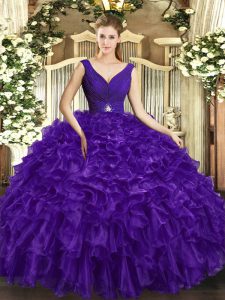 Suitable Organza Sleeveless Floor Length Vestidos de Quinceanera and Beading and Ruffles