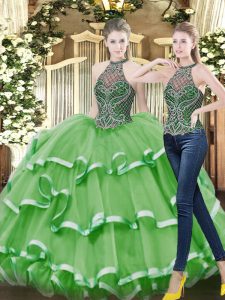 Delicate Floor Length Ball Gowns Sleeveless Green Quinceanera Dress Lace Up