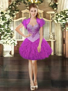 Wonderful Fuchsia Sweetheart Neckline Beading and Ruffles Prom Dress Sleeveless Lace Up