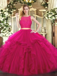 Fuchsia Sleeveless Ruffles Floor Length Quinceanera Gown