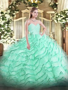 Beauteous Sweetheart Sleeveless Brush Train Lace Up Quinceanera Gown Apple Green Organza