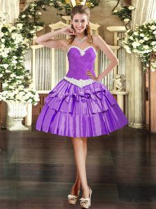 Eggplant Purple Ball Gowns Organza Sweetheart Sleeveless Appliques and Ruffled Layers Mini Length Lace Up
