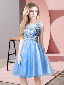 Stylish Baby Blue Scoop Neckline Beading Prom Dress Sleeveless Zipper