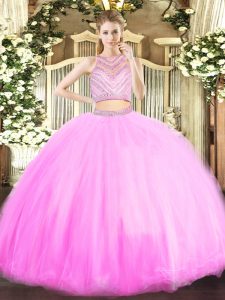Sleeveless Floor Length Beading Zipper Sweet 16 Dress with Lilac