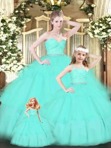 Sweetheart Sleeveless Zipper 15th Birthday Dress Apple Green Organza