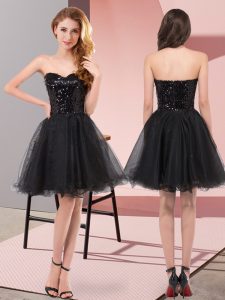 Black Sweetheart Neckline Sequins Prom Gown Sleeveless Zipper