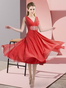 Knee Length Empire Sleeveless Coral Red Damas Dress Side Zipper