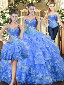 Floor Length Baby Blue Vestidos de Quinceanera Sweetheart Sleeveless Lace Up