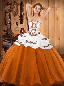 Best Selling Floor Length Orange Red Vestidos de Quinceanera Tulle Sleeveless Embroidery