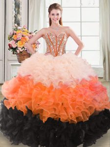 Sleeveless Lace Up Floor Length Beading and Ruffles Quinceanera Gown