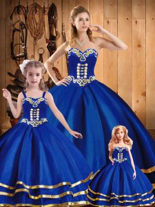 Wonderful Sleeveless Floor Length Embroidery Lace Up 15 Quinceanera Dress with Blue