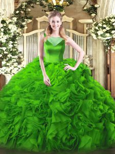 Scoop Sleeveless Fabric With Rolling Flowers 15 Quinceanera Dress Beading Side Zipper