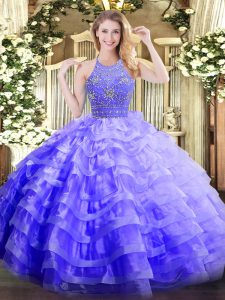 Dramatic Floor Length Ball Gowns Sleeveless Lavender 15 Quinceanera Dress Zipper