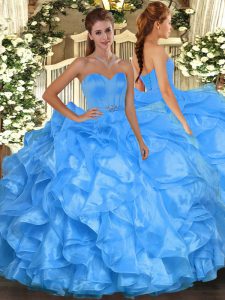 Sweetheart Sleeveless Lace Up Quinceanera Gown Baby Blue Organza
