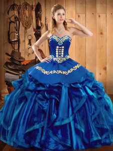 Fine Sleeveless Embroidery and Ruffles Lace Up 15th Birthday Dress