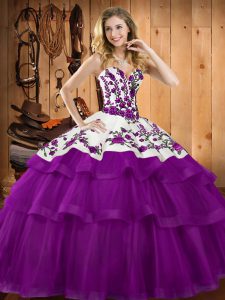 Delicate Floor Length Lace Up Quinceanera Dresses Purple for Military Ball and Sweet 16 and Quinceanera with Embroidery and Ruffles