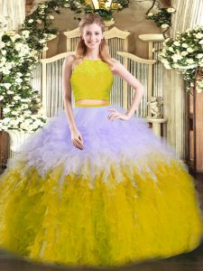 Shining Tulle Sleeveless Floor Length Sweet 16 Quinceanera Dress and Ruffles