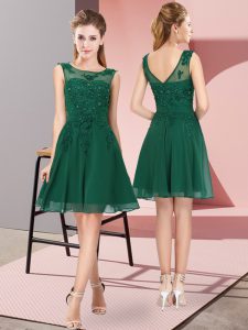 Fancy Dark Green Empire Scoop Sleeveless Chiffon Knee Length Zipper Appliques Court Dresses for Sweet 16