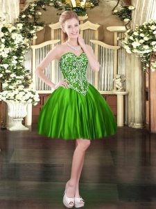 Cheap Green Satin Lace Up Prom Gown Sleeveless Mini Length Beading