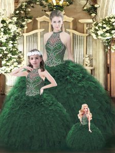 Stylish Floor Length Ball Gowns Sleeveless Dark Green Quinceanera Dress Lace Up