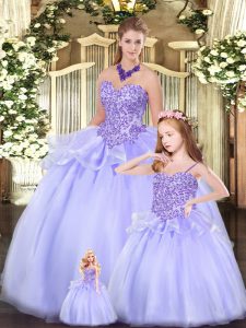 Lavender Lace Up Sweetheart Beading Vestidos de Quinceanera Tulle Sleeveless