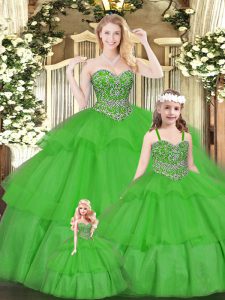 Ball Gowns 15th Birthday Dress Green Sweetheart Organza Sleeveless Floor Length Lace Up