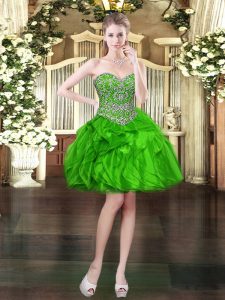 Organza Sweetheart Sleeveless Lace Up Beading and Ruffles Prom Gown in Green