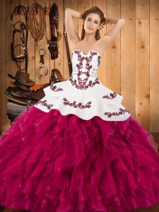 Attractive Floor Length Ball Gowns Sleeveless Fuchsia 15th Birthday Dress Lace Up