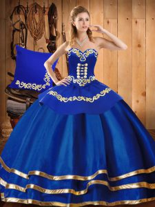 Blue Sweet 16 Dress Military Ball and Sweet 16 and Quinceanera with Embroidery Sweetheart Sleeveless Lace Up