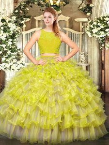 Excellent Yellow Green Sleeveless Tulle Zipper Vestidos de Quinceanera for Military Ball and Sweet 16 and Quinceanera