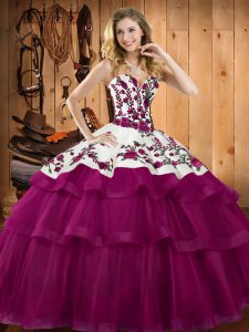 On Sale Fuchsia Sweetheart Lace Up Embroidery Sweet 16 Dress Sleeveless