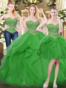 Cute Floor Length Green Quinceanera Gowns Sweetheart Sleeveless Lace Up