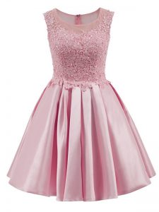 Sleeveless Mini Length Lace Zipper Dama Dress for Quinceanera with Baby Pink