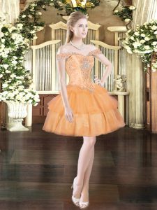 Mini Length Lace Up Prom Gown Orange Red for Prom and Party with Beading and Ruffled Layers