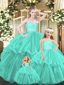 Graceful Sleeveless Lace and Ruffled Layers Lace Up Quinceanera Dresses