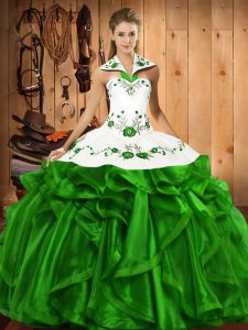Fitting Embroidery and Ruffles Sweet 16 Dresses Lace Up Sleeveless Floor Length
