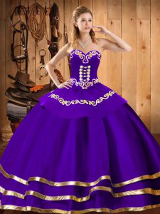 Sweetheart Sleeveless Lace Up Sweet 16 Dresses Purple Organza