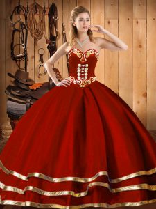 Most Popular Wine Red Ball Gowns Organza Sweetheart Sleeveless Embroidery and Bowknot Floor Length Lace Up 15 Quinceanera Dress